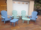 Classic Iroko Chairs painted in Seagrass and Forget Me Not.